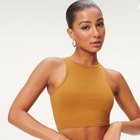 New Good American Essential cut in crop top bronze brown Size 3 - Picture 3 of 6